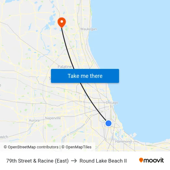 79th Street & Racine (East) to Round Lake Beach Il map
