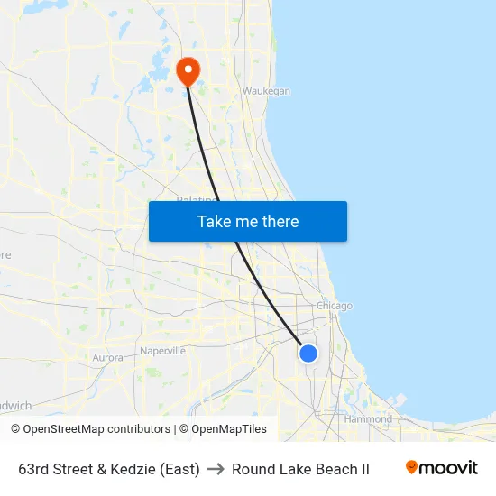 63rd Street & Kedzie (East) to Round Lake Beach Il map