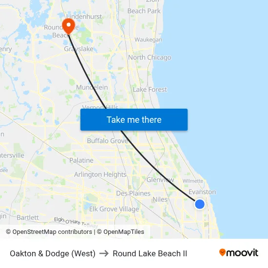 Oakton & Dodge (West) to Round Lake Beach Il map