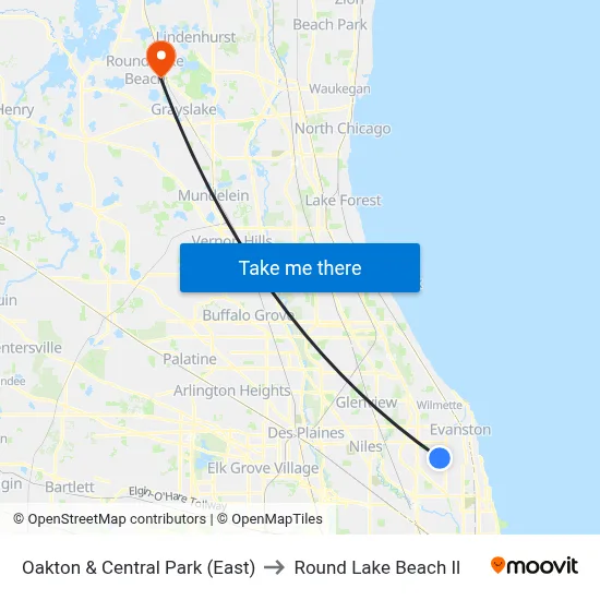 Oakton & Central Park (East) to Round Lake Beach Il map