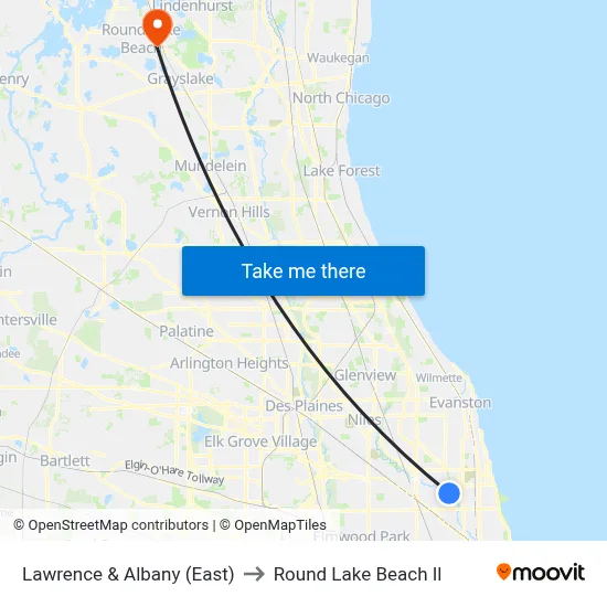 Lawrence & Albany (East) to Round Lake Beach Il map