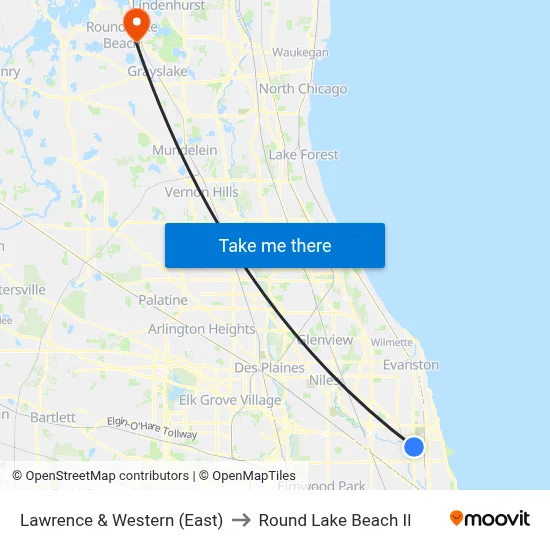 Lawrence & Western (East) to Round Lake Beach Il map