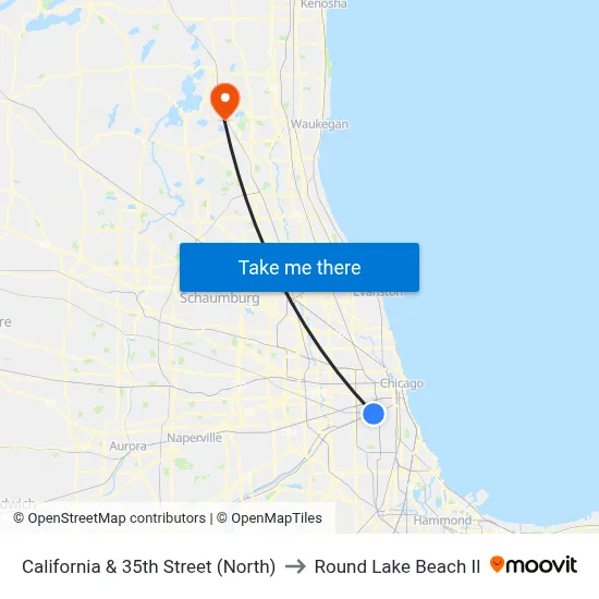 California & 35th Street (North) to Round Lake Beach Il map