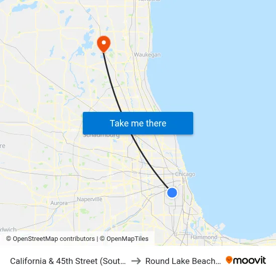 California & 45th Street (South) to Round Lake Beach Il map