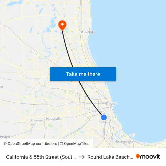 California & 55th Street (South) to Round Lake Beach Il map