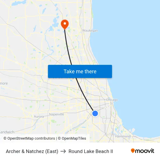 Archer & Natchez (East) to Round Lake Beach Il map