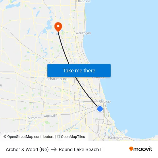 Archer & Wood (Ne) to Round Lake Beach Il map