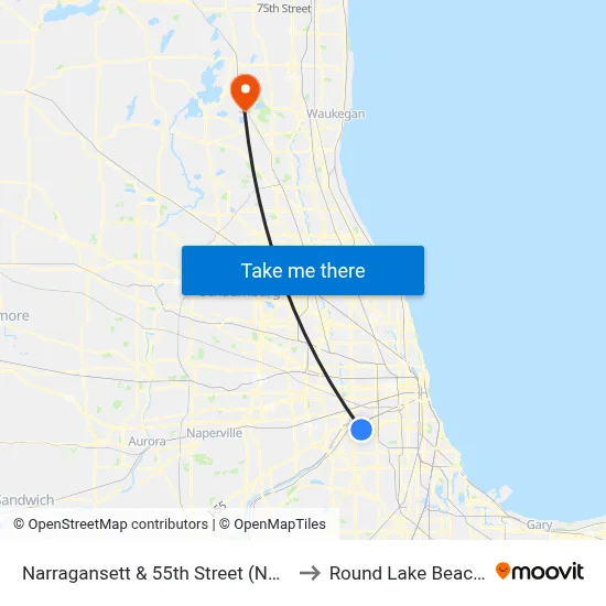 Narragansett & 55th Street (North) to Round Lake Beach Il map