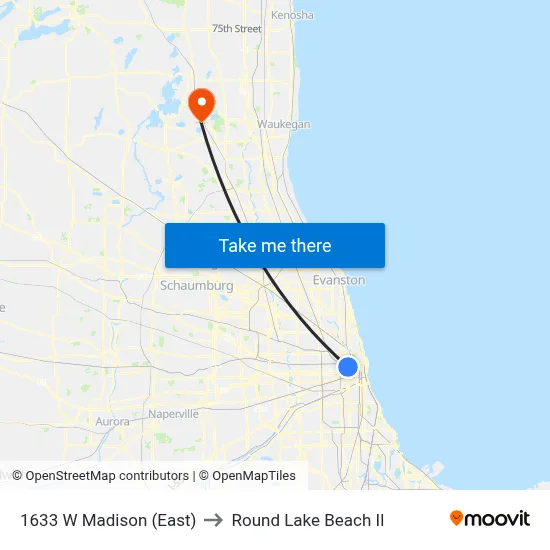 1633 W Madison (East) to Round Lake Beach Il map