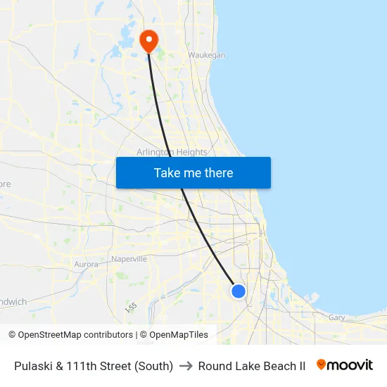 Pulaski & 111th Street (South) to Round Lake Beach Il map