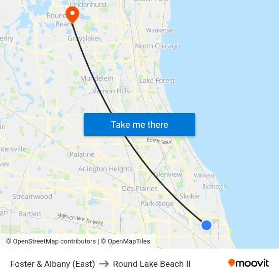 Foster & Albany (East) to Round Lake Beach Il map