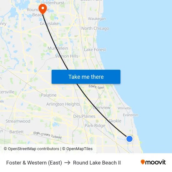 Foster & Western (East) to Round Lake Beach Il map