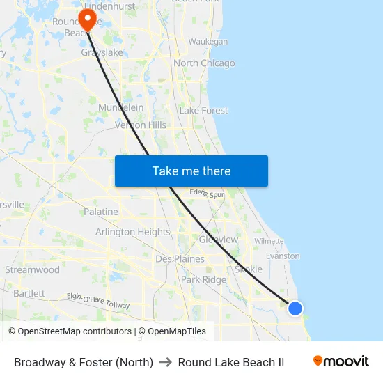 Broadway & Foster (North) to Round Lake Beach Il map