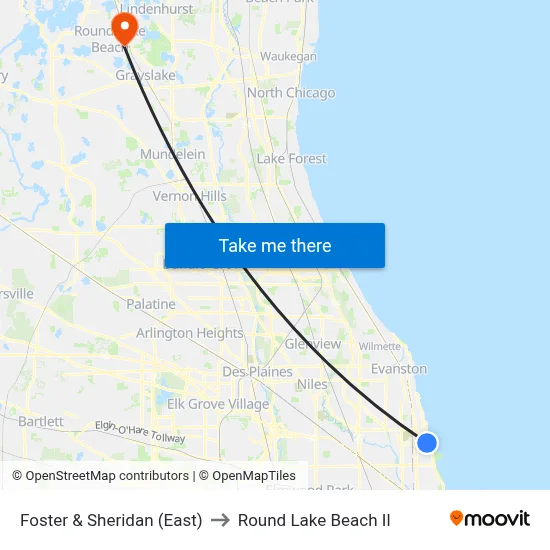 Foster & Sheridan (East) to Round Lake Beach Il map