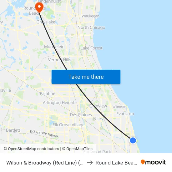Wilson & Broadway (Red Line) (West) to Round Lake Beach Il map