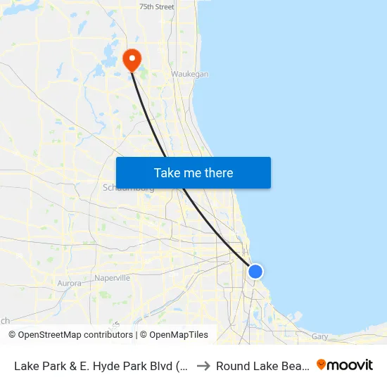 Lake Park & E. Hyde Park Blvd (South) to Round Lake Beach Il map