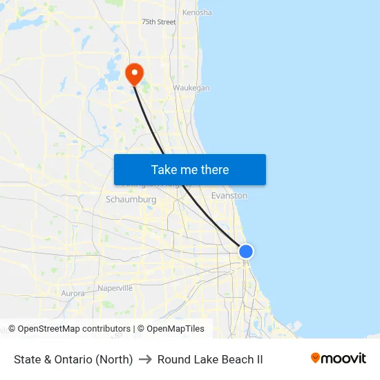 State & Ontario (North) to Round Lake Beach Il map