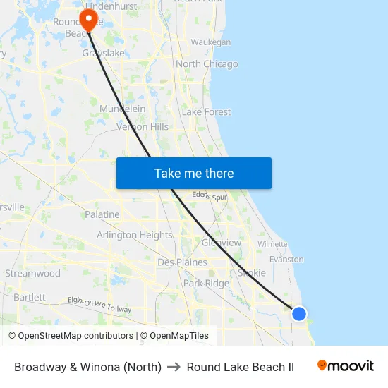 Broadway & Winona (North) to Round Lake Beach Il map