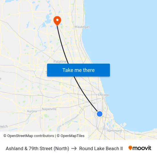 Ashland & 79th Street (North) to Round Lake Beach Il map