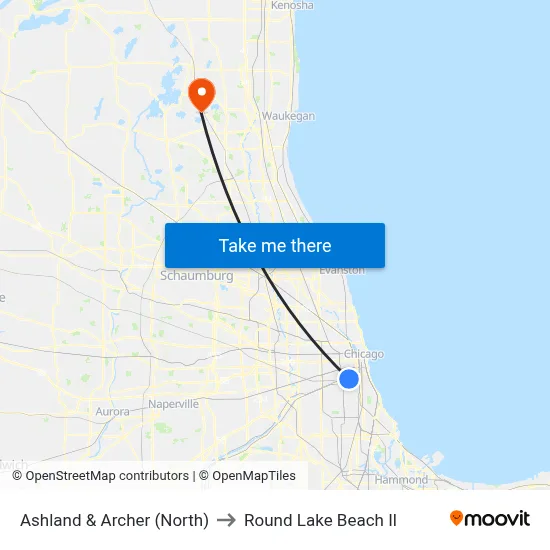 Ashland & Archer (North) to Round Lake Beach Il map