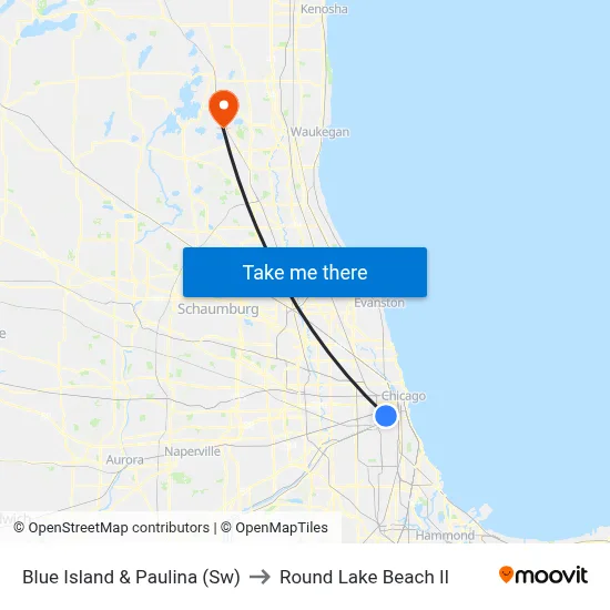 Blue Island & Paulina (Sw) to Round Lake Beach Il map