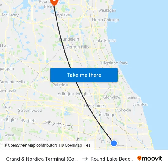 Grand & Nordica Terminal (South) to Round Lake Beach Il map