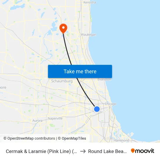Cermak & Laramie (Pink Line) (East) to Round Lake Beach Il map