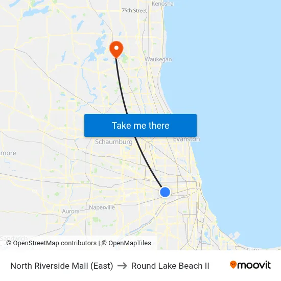 North Riverside Mall (East) to Round Lake Beach Il map