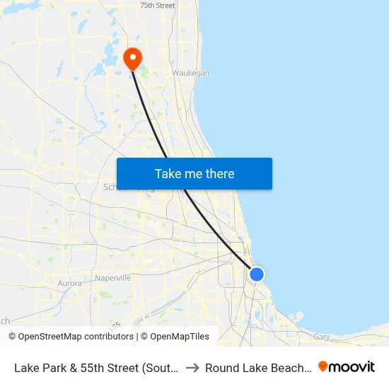 Lake Park & 55th Street (South) to Round Lake Beach Il map