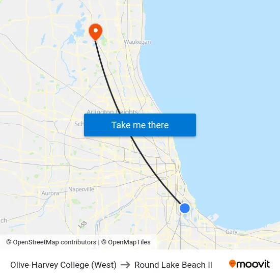 Olive-Harvey College (West) to Round Lake Beach Il map