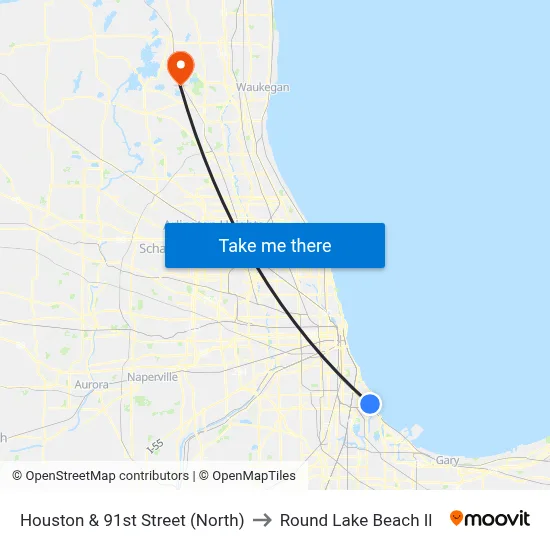 Houston & 91st Street (North) to Round Lake Beach Il map