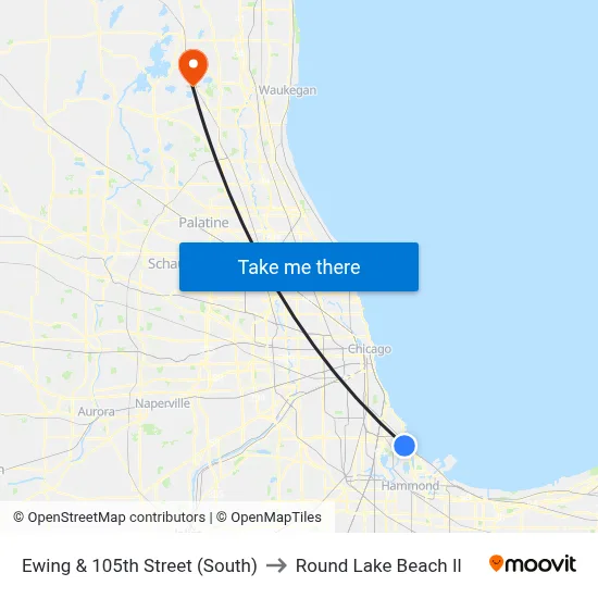 Ewing & 105th Street (South) to Round Lake Beach Il map