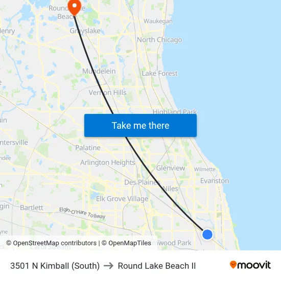 3501 N Kimball (South) to Round Lake Beach Il map