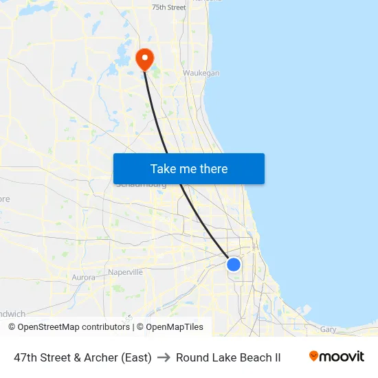 47th Street & Archer (East) to Round Lake Beach Il map