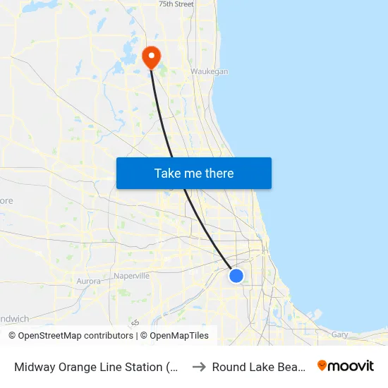 Midway Orange Line Station (West) to Round Lake Beach Il map