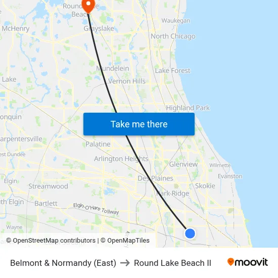 Belmont & Normandy (East) to Round Lake Beach Il map