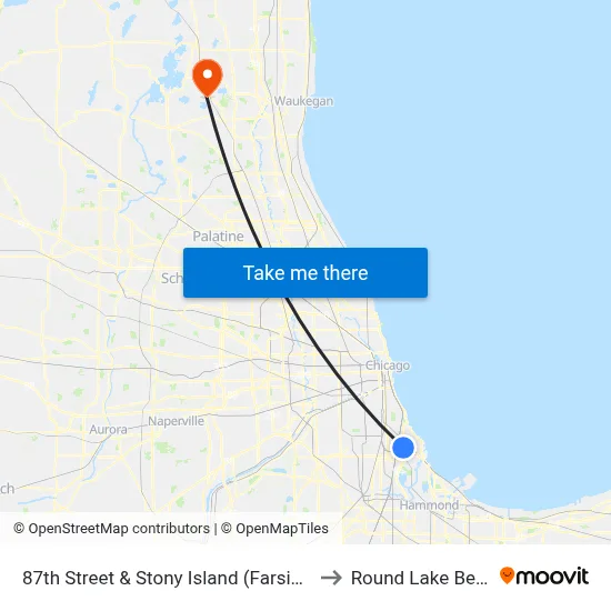 87th Street & Stony Island (Farside) (East) to Round Lake Beach Il map