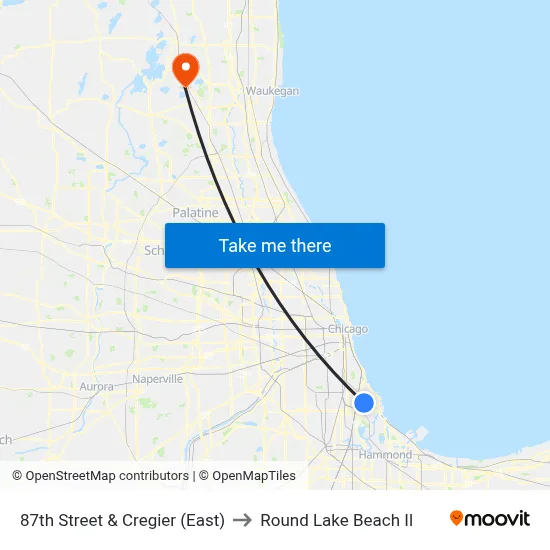 87th Street & Cregier (East) to Round Lake Beach Il map