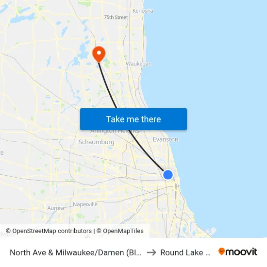 North Ave & Milwaukee/Damen (Blue Line) (West) to Round Lake Beach Il map