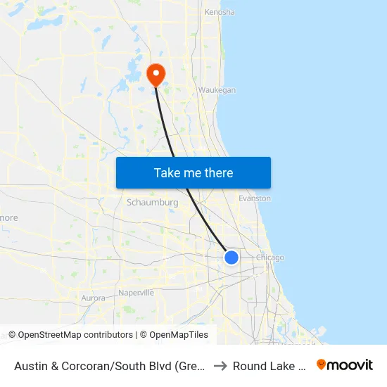 Austin & Corcoran/South Blvd (Green Line) (North) to Round Lake Beach Il map