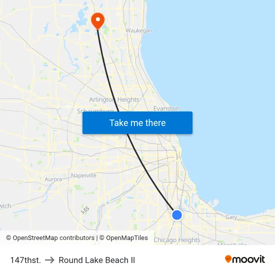147thst. to Round Lake Beach Il map