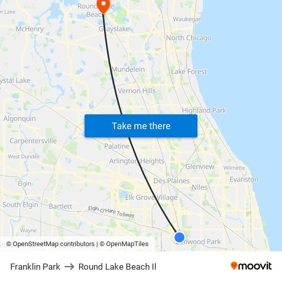 Franklin Park to Round Lake Beach Il map