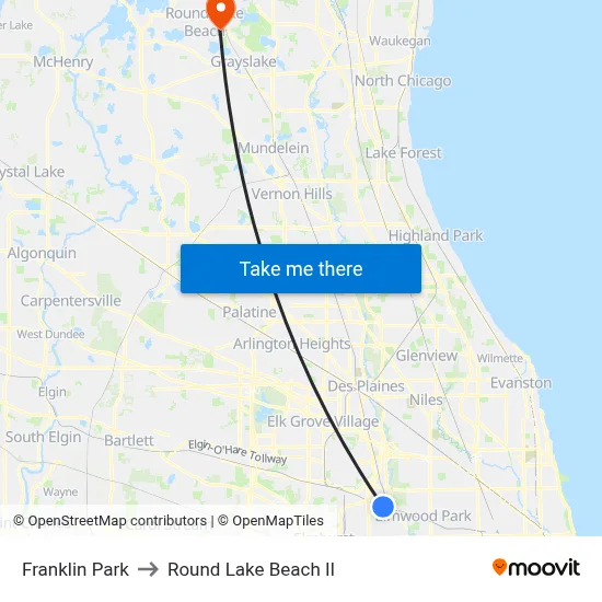 Franklin Park to Round Lake Beach Il map