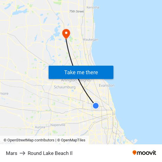 Mars to Round Lake Beach Il map