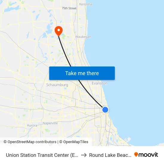 Union Station Transit Center (East) to Round Lake Beach Il map