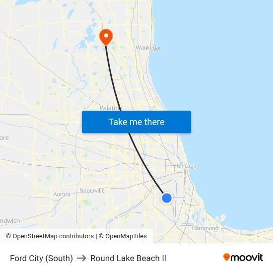 Ford City (South) to Round Lake Beach Il map