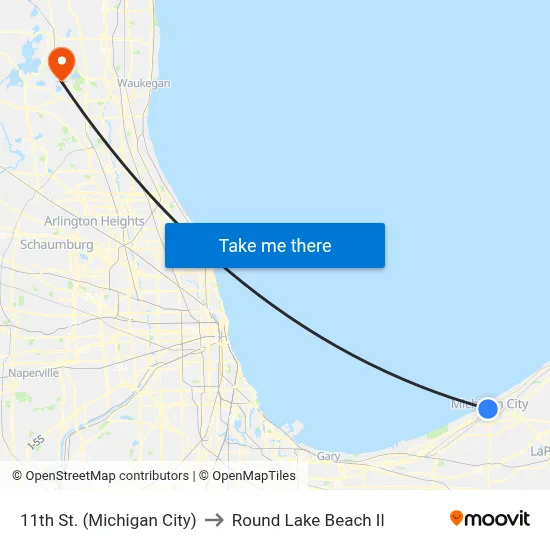 11th St. (Michigan City) to Round Lake Beach Il map