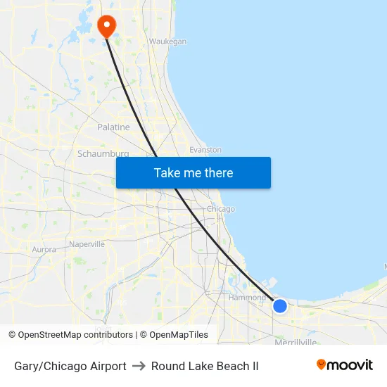 Gary/Chicago Airport to Round Lake Beach Il map