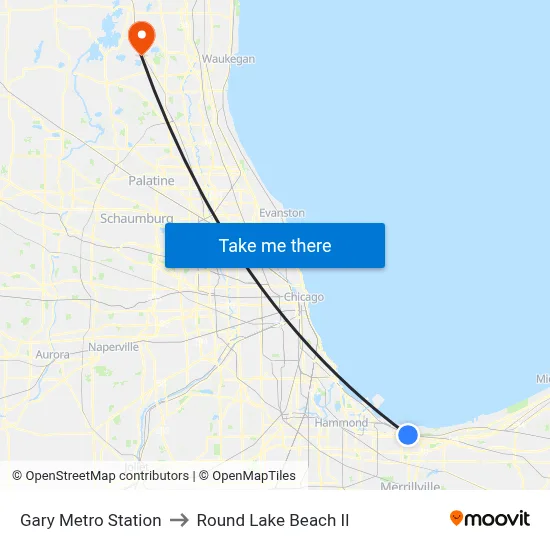 Gary Metro Station to Round Lake Beach Il map