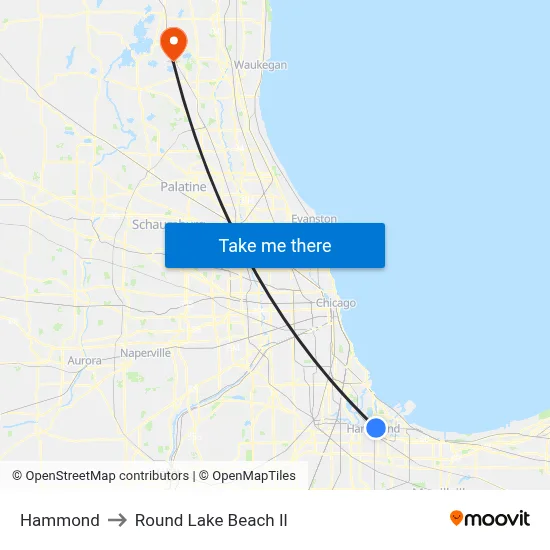 Hammond to Round Lake Beach Il map